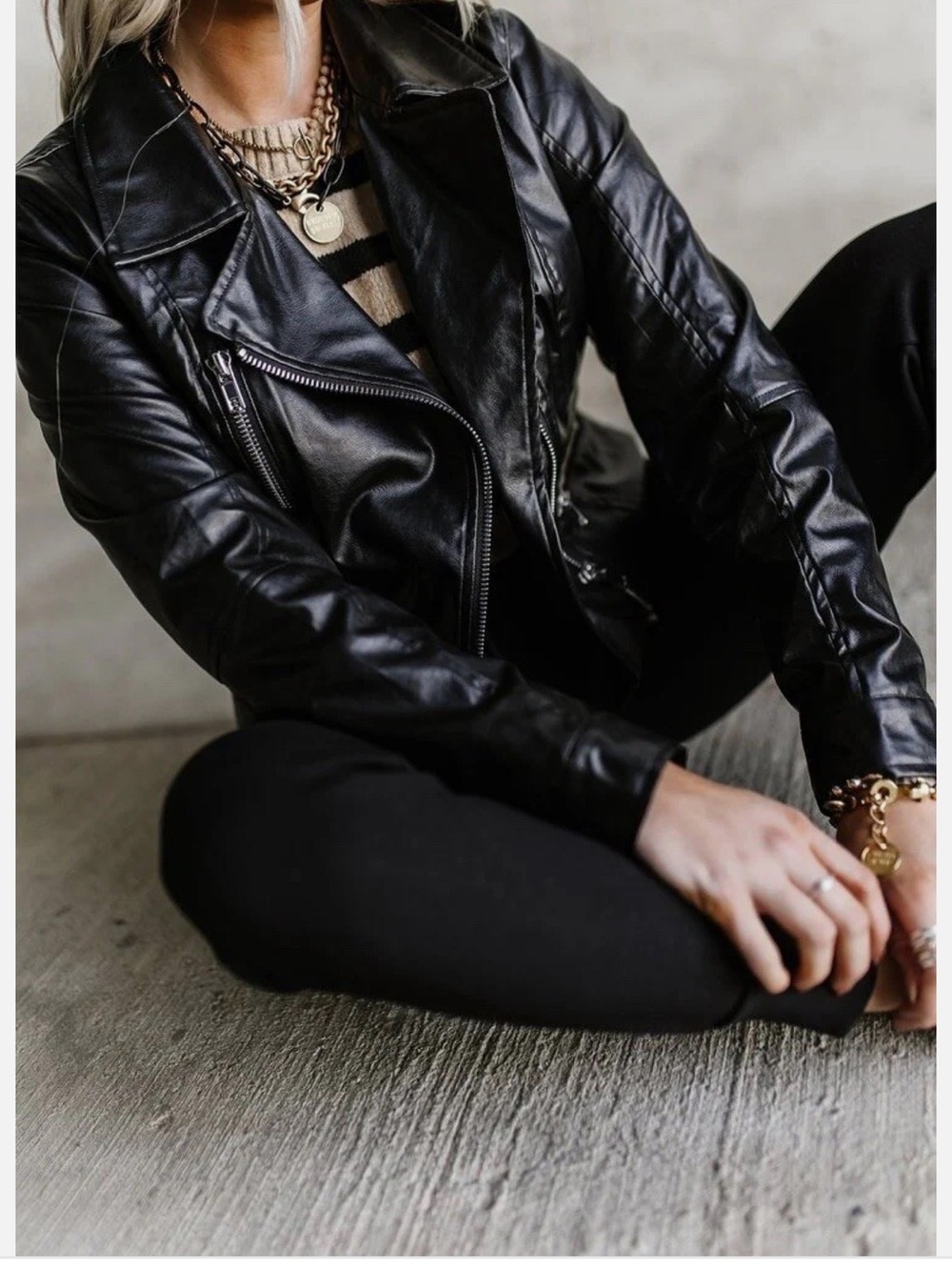 Women faux leather jacket zip coat - Picture 5 of 5